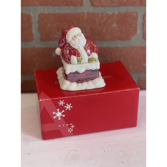 Avon Ceramic Santa Claus Down the Chimney Poured Candle w/ Lid Never Lit 4"x3" - Picture 1 of 7